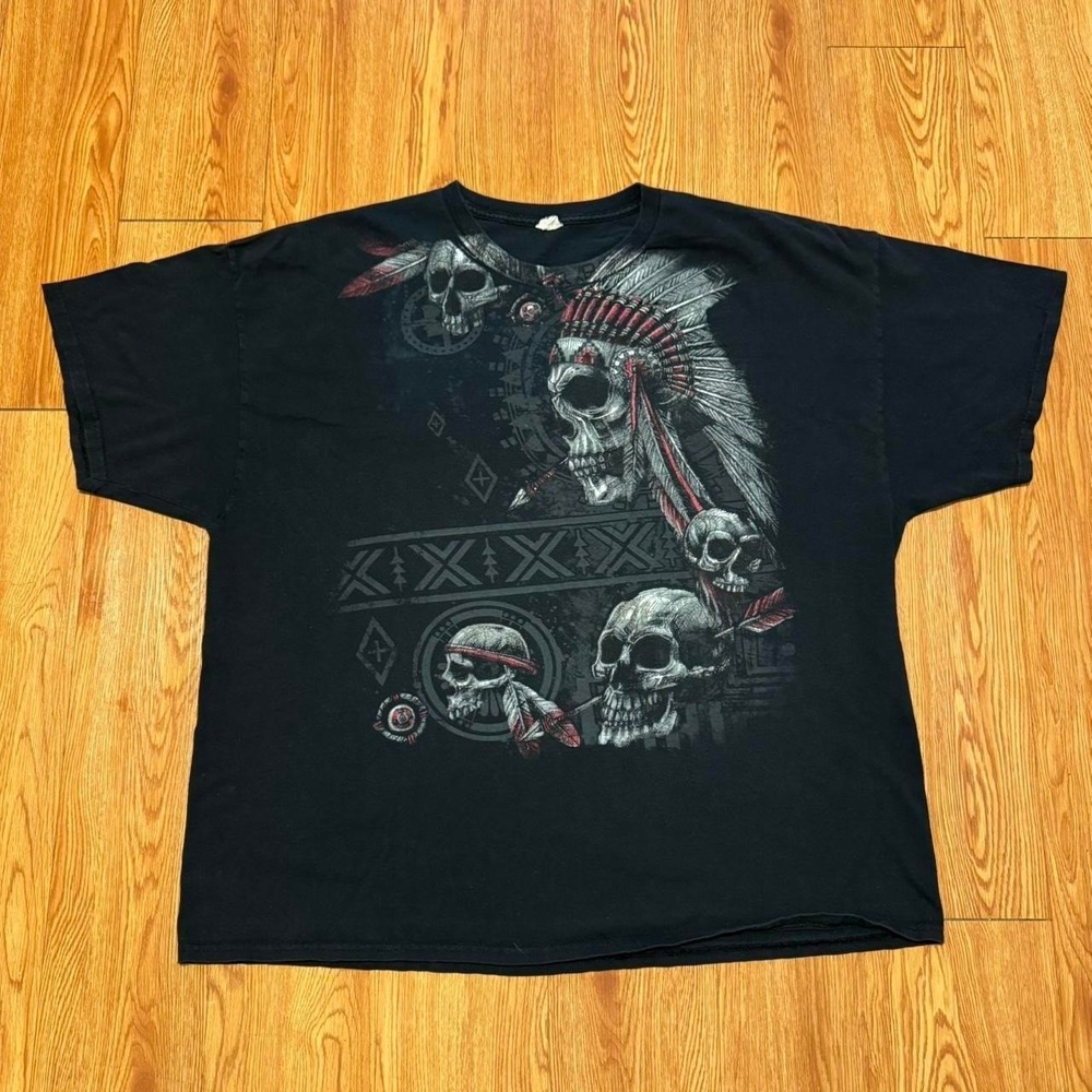 Skull Men's Shirt Y2K Indian Native American Goth Grunge Dead Black Size 2XL